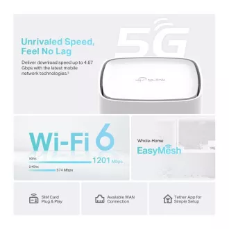 TP-Link Archer NX200 EasyMesh WiFi6 5G, 4G LTE router (AX1800, 2, 4GHz/5GHz, 2xGbELAN, 1xGbELAN/WAN, 5G, 4G LTE, 1xnanoSIM)