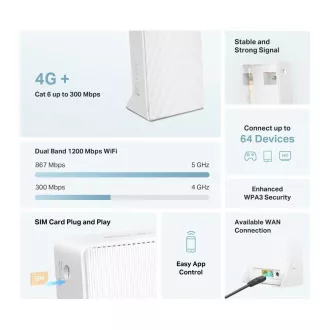 Mercusys MB230-4G WiFi5 router (AC1200, 4G LTE Cat6, 2, 4GHz/5GHz, 1xGbE LAN/WAN, 1xGbE LAN, 1xnanoSIM)