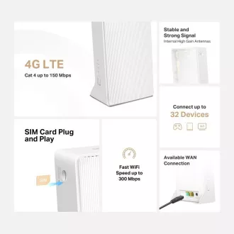 Mercusys MB112-4G WiFi4 router (N300, 4G LTE, 2, 4GHz, 1x100Mb/s LAN/WAN, 1x100Mb/s LAN, 1xnanoSIM)