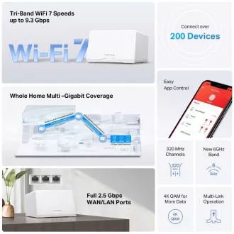 MERCUSYS Halo H47BE(2-pack) WiFi7 Mesh (BE9300, 2, 4GHz/5GHz/6GHz, 3x2, 5GbELAN/WAN)