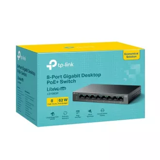 TP-Link LiteWave switch LS108GP (8xGbE, 8xPoE , 62W, ventilátor nélküli)