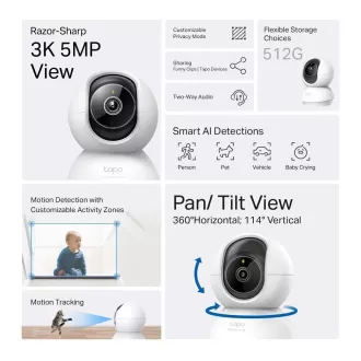 TP-Link Tapo C230 beltéri kamera (5MP, 3K QHD 1620p, IR 12m, WiFi, micro SD kártya)