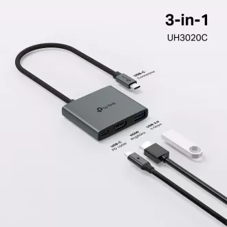 TP-Link UH3020C USB-C hub 3in1 (1xUSB3.2Gen1, 1xUSB-C3.2Gen1, 1xHDMI, PD 100W)