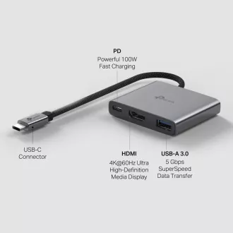 TP-Link UH3020C USB-C hub 3in1 (1xUSB3.2Gen1, 1xUSB-C3.2Gen1, 1xHDMI, PD 100W)