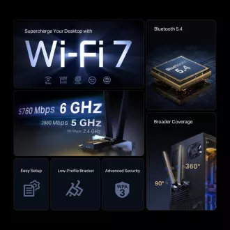 TP-Link Archer TBE552E WiFi7 PCIe adapter (BE9300, 2, 4GHz/5GHz/6GHz, Bluetooth5.4)