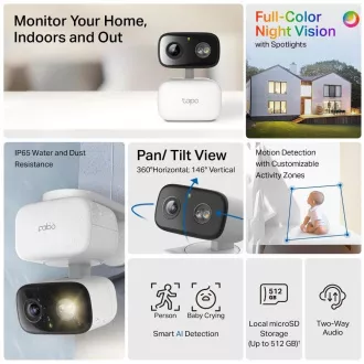 TP-Link Tapo C206 kültéri/kültéri kamera (2MP, 1080p, IR 12m, WiFi, micro SD kártya)