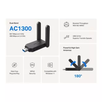 MERCUSYS MA32H WiFi5 USB adapter (AC1300, 2, 4GHz/5GHz, USB3.0)