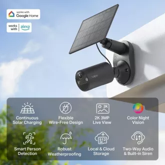 TP-Link Tapo C411 KIT kültéri kamera, napelem (3MP, 2K QHD, 1296p, IR 9m, WiFi, micro SD kártya, IP65)