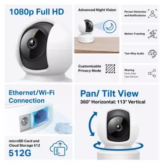TP-Link Tapo C202 otthoni/benti kamera, (2MP, Full HD 1080p, IR 12m, WiFi, 1x100Mbps, microSD)