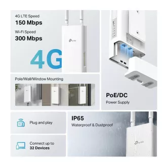 TP-Link TL-MR100-Outdoor kültéri WiiFi4 LTE router (N300, 4G LTE, 2, 4GHz, 1x100Mb/s LAN, 1x100Mb/s LAN/WAN, 1xnanoSIM)