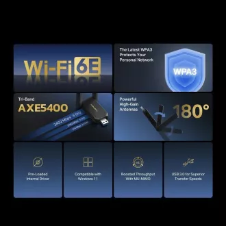MERCUSYS MA86XH WiFi6 USB adapter (AXE5400, 2, 4GHz/5GHz/6GHz, USB3.0)
