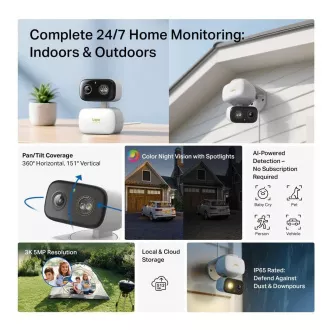 TP-Link Tapo C236 kültéri/kültéri kamera (5MP, 3K 1620p, IR 20m, WiFi, micro SD kártya)