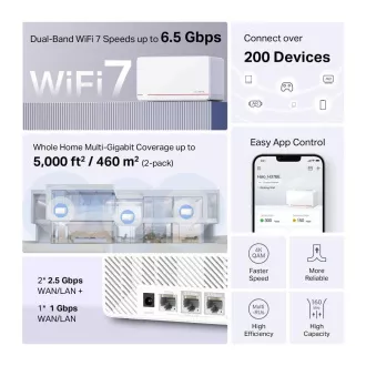 MERCUSYS Halo H37BE(3-pack) WiFi7 Mesh (BE6500, 2, 4GHz/5GHz, 2x2, 5GbELAN/WAN, 1xGbELAN/WAN)