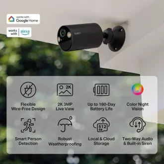 TP-Link Tapo C411 kültéri kamera (3MP, 2K QHD, 1296p, IR 9m, WiFi, micro SD kártya, IP65)