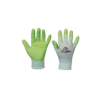 FUDGE kesztyű, nejlon, latex, zöld tenyér, 4-es méret FUDGE kesztyű, nejlon, latex, zöld tenyér, 4-es méret