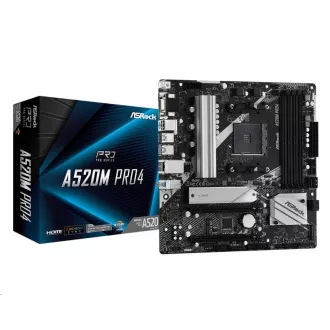ASRock MB Sc AM4 A520M PRO4, AMD A520, 4xDDR4, HDMI, DP, HDMI, DP