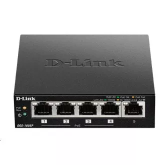 D-Link DGS-1005P 5 portos Gigabit asztali PoE  switch, 4 port PoE , PoE költségvetés 60W