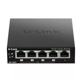 D-Link DES-1005P B1 5 portos 10/100 PoE asztali kapcsoló, 4x PoE , 60W PoE-hez