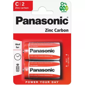 PANASONIC cink-szén akkumulátorok vörös cink R14RZ / 2BP EU C 1,5V (buborékfólia 2db)