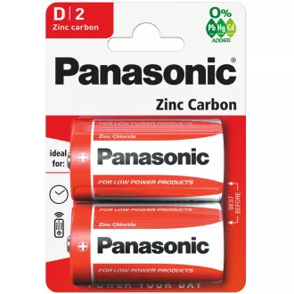 PANASONIC cink-szén akkumulátorok vörös cink R20RZ / 2BP EU D 1.5V (buborékfólia 2db)