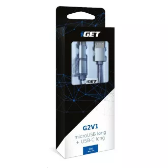 iGET G2V1 USB kábel 2 az 1-ben, 1 m, ezüst, microUSB és USB-C, kiterjesztett csatlakozók