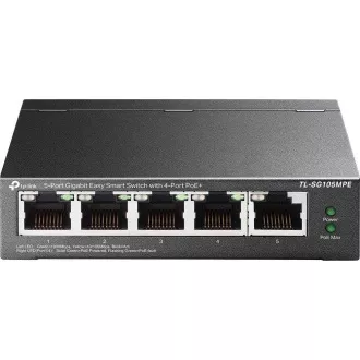 TP-Link Easy Smart switch TL-SG105MPE (5xGbE, 4xPoE , 120W, ventilátor nélküli)