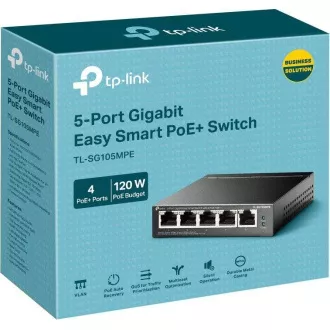 TP-Link Easy Smart switch TL-SG105MPE (5xGbE, 4xPoE , 120W, ventilátor nélküli)