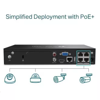 TP-Link VIGI NVR1004H-4P, videorögzítő, 4 csatorna, 4xPoE, 1xSATA, 1x100Mb/s LAN, 2xUSB2.0, 1xHDMI, 1xVGA, 1xVGA