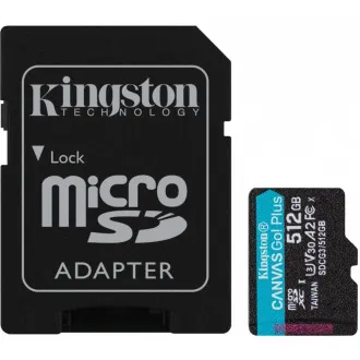 Kingston MicroSDXC kártya 512GB Canvas Go! Plus, R:170/W:90MB/s, Class 10, UHS-I, U3, V30, A2   Adapter - Használt