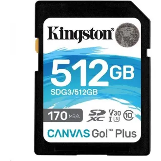 Kingston MicroSDXC kártya 512GB Canvas Go! Plus, R:170/W:90MB/s, Class 10, UHS-I, U3, V30, A2   Adapter - Használt