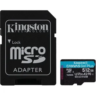 Kingston MicroSDXC kártya 512GB Canvas Go! Plus, R:170/W:90MB/s, Class 10, UHS-I, U3, V30, A2   Adapter - Használt