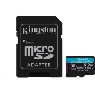 Kingston MicroSDXC kártya 512GB Canvas Go! Plus, R:170/W:90MB/s, Class 10, UHS-I, U3, V30, A2   Adapter - Használt