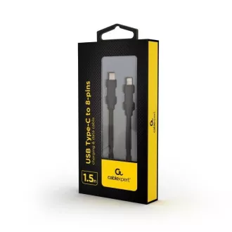 GEMBIRD USB 2.0 Type-C és Ligtning (CM/8pinM) kábel, 1, 5m, adat, fekete