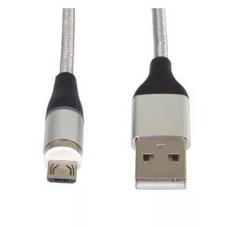 PremiumCord mágneses micro USB és USB-C töltő- és adatkábel, 1m, ezüst