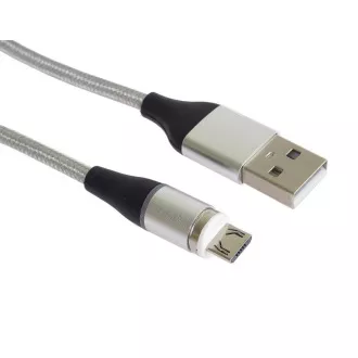 PremiumCord mágneses micro USB és USB-C töltő- és adatkábel, 1m, ezüst