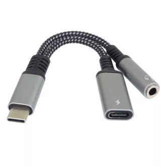 PremiumCord Reducer USB-C /3, 5mm jack DAC chippel   USB-C töltéshez 13cm