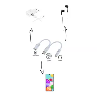PremiumCord Reducer USB-C /3, 5mm jack DAC chippel   USB-C töltéshez 13cm