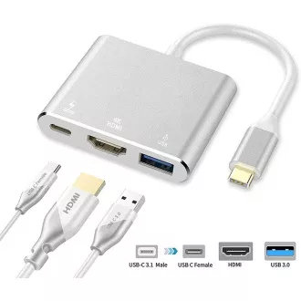 PremiumCord adapter USB-C HDMI   USB3.0   PD, 4K és FULL HD 1080p felbontás