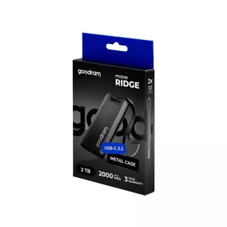 GOODRAM Move Ridge 2TB külső SSD, USB-C 3.2 Gen2x2, (R:2000/W:2000MB/s), fekete színű