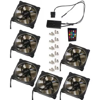 EUROCASE RGB ventilátor 120mm (gyűrűs típus), 6db készlet kontroller EUROCASE RGB ventilátor 120mm (gyűrűs típus), 6db készlet kontroller