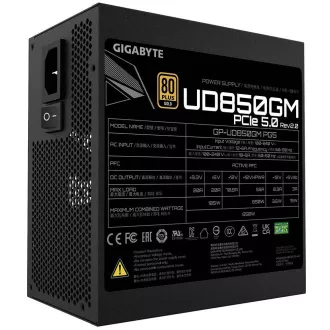 GIGABYTE tápegység UD850GM PG5, 850W, 80  Gold, 120mm-es ventilátor, fekete