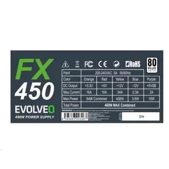 EVOLVEO FX 450, 450W ATX tápegység, 14cm, csendes, 80  White, 3 év garancia, fekete színű