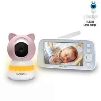 EVOLVEO Baby Monitor N5, Videós bébiőr készlet 360°-os megfigyeléssel, kétirányú kommunikációval és altatódalokkal, rózsaszínű