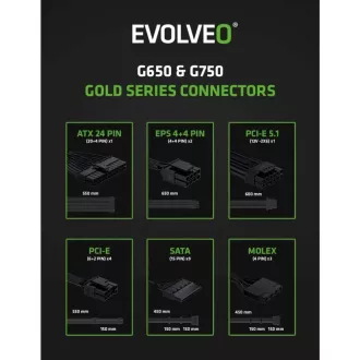 EVOLVEO G650 tápegység 650W, 80  GOLD, ATX 3.1, aPFC, 140 mm-es ventilátorral