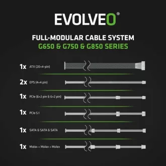 EVOLVEO G850 tápegység 850W, 80  GOLD, ATX 3.1, aPFC, 140 mm-es ventilátorral