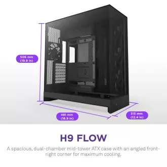 NZXT tok H9 Flow kétkamrás ATX / 4x140mm ventilátor / akár 10xfan / perforált felső / üveg. oldalsó panelek, előlap / fekete