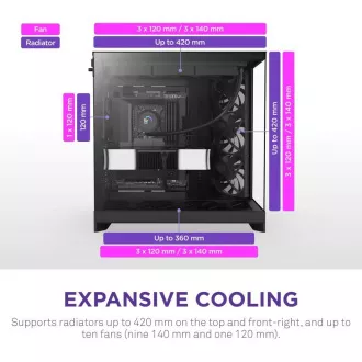 NZXT tok H9 Flow kétkamrás ATX / 4x140mm ventilátor / akár 10xfan / perforált felső / üveg. oldalsó panelek, előlap / fekete