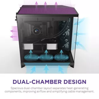 NZXT tok H9 Flow kétkamrás ATX / 4x140mm ventilátor / akár 10xfan / perforált felső / üveg. oldalsó panelek, előlap / fekete