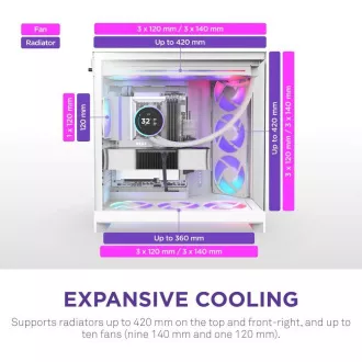 NZXT H9 Flow ARGB kétkamrás ATX / 3xRGB 140mm / 1x 120mm-es ventilátor / üveg / fehér