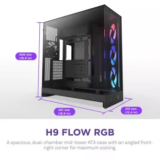 NZXT H9 Flow RGB kétkamrás ATX / 1x140 RGB mm / 1x 120mm RGB ventilátor / üveg / fekete